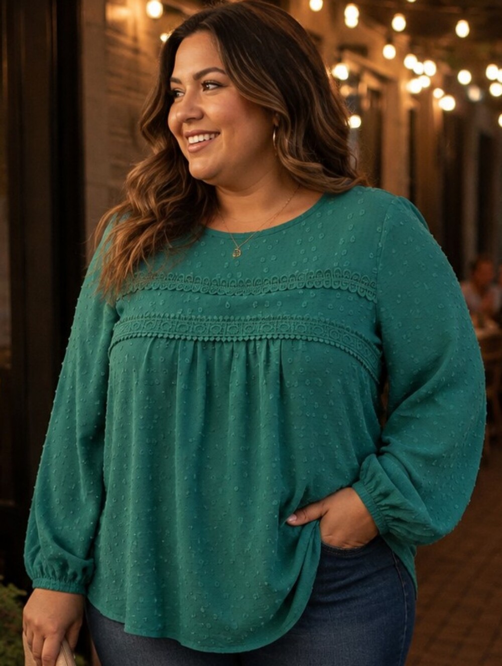 Falechay Green Swiss Dot Balloon Sleeve Tunic Blouse. NWT